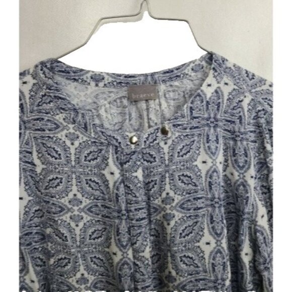Braeve Evereve Womens BOHO Blouse Top Medium Gray Floral Peplum Long Sleeve - Picture 2 of 6